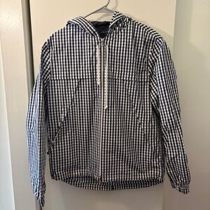 Theory Navy and White Gingham Windbreaker Jacket